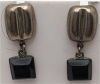 Mexico Sterling Silver Earrings W Black Stone