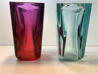 2 Heave Glass Vases, 11in Tall X 6.5in Square Tops