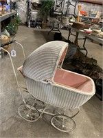 White Wicker Antique Doll Buggy