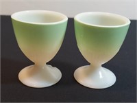 2pc Macbeth Evans Jade Glazed Milk Glass Egg