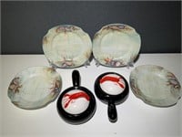 2 VTG Lobster Bisque Covered Dishes & 4 Hand