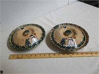 Pair of decorative snowmen stoneware casserole