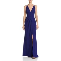 $238 Size 0 AQUA Dark Blue Long V-Neck Gown