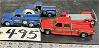 3 Chevy Diecast Trucks & 1 Trailer