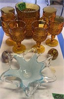 Art Glass Bowl, Paperweights, Indiana Glass Amber