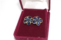 10 KT Gold Earings w/Blue Stone Flower