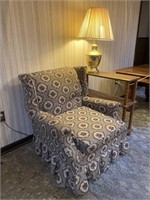 Floral Arm Chair, Wood Shelf  & Brass Lamp w/Shade
