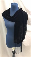 Black Velvet Wrap / Scarf With Fringe