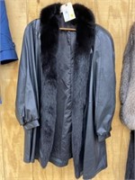 Leather Fur Collar Coat