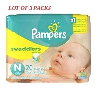 LOT OF 3 - Pampers Swaddlers Newborn Diapers. 20 C