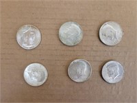 6 Silver Kennedy Half Dollars