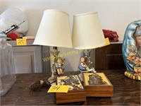 2 Hummel Lamps & 2 Jewelry Boxes