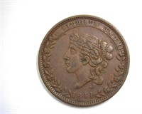 1841 Hard Times Token AU+ Millions For Defence