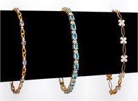10K Amethyst Diamond Blue Topaz Bracelet Set