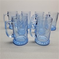 Lot of 8 Vintage Blue Swirl Mug Glasses