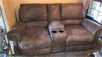 Suede Sofa, 2 Power Recliners, Cup Holders, BURN