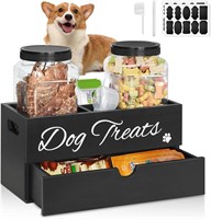 Dog Treat Container with Drawer  2 Jars  Black