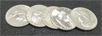 (5) Franklin Silver Half Dollar: 1949-S F,