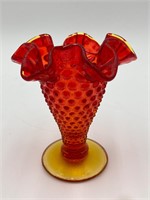 Fenton Glass Amberina Hobnail Ruffled Vase