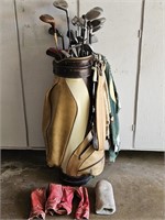 Gold Bag with Golf Clubs & Accessories