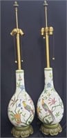 Pair of hand painted porcelain base table lamps