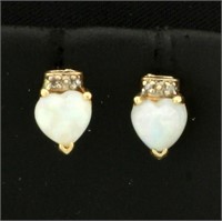 Heart Cut Opal and Diamond Stud in 14k Yellow Gold