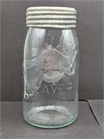 Light Green Tinted Quart Beaver Jar original Lid