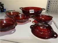 BERRY SET INC LARGE BOWL & SMALL BOWLS, RED GLASS