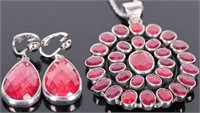 POLISHED RUBY 925 SILVER EARRINGS & NECKLACE