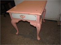 Coral/white distressed side table