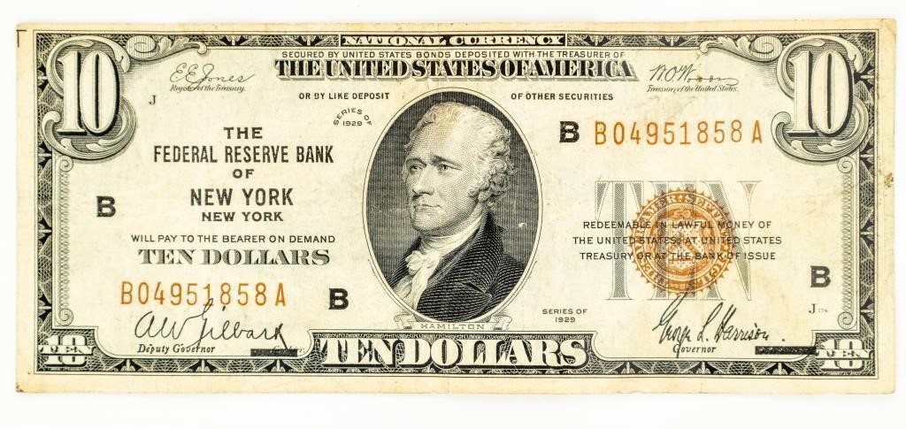 Coin 1929 $10 National Currency Note-VF