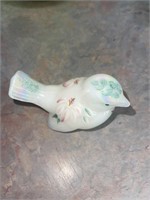 Fenton Hand Painted Bird satin uranium vaseline