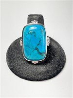 Large Sterling Turquoise Ring 15 Grams Size 10