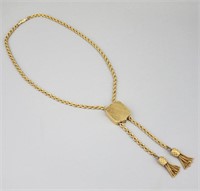 14K Gold Lariat Rope Chain Necklace.