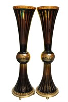 Pair of Tall Reversible Latour Trumpe Vase w Gold