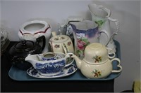 LOT OF TEA POTS, PITCHERS, AND GRAVY BOAT