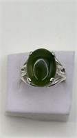 Genuine Dark Green Jade Sterling Ring