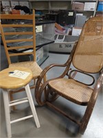 Bentwood rocker, ladder back chair, and
