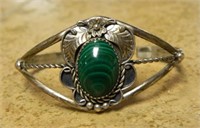 Signed E. Francis Malachite Cuff Bracelet.