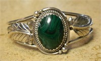 Malachite and Sterling Silver Signed Bracelet.