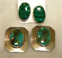 Sterling Turquoise and Malachite Earrings.