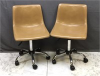 2 Rolling Chairs Adjustable Seats Vinyl Tan