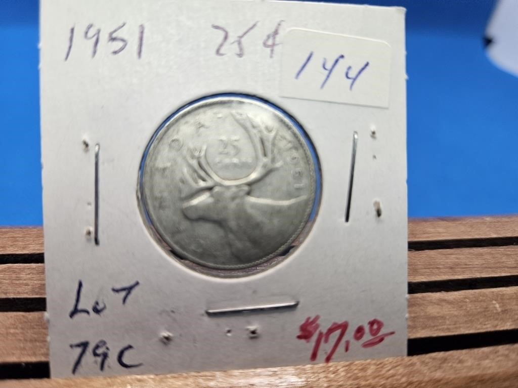 1-1951 SILVER 25 CENT COIN