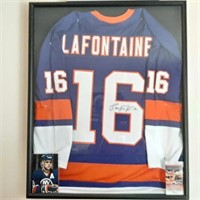 Framed Pat Lafontaine Signed Replica Jersey COA