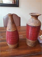 2pc Ceramic Brown/ Red Vases