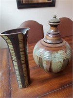 Large Ceramic Pot W/ Lid, Green Design