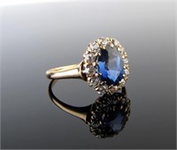 14K Yellow Gold Vintage Sapphire, Diamond Ring