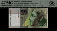 1993 SLOVAKIA 20 KORUN PMG66,Fancy SN!+Gift.SLBb