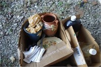 2 BOXES MISC. GLASSWARE W/OIL LAMP - NO CHIMNEY