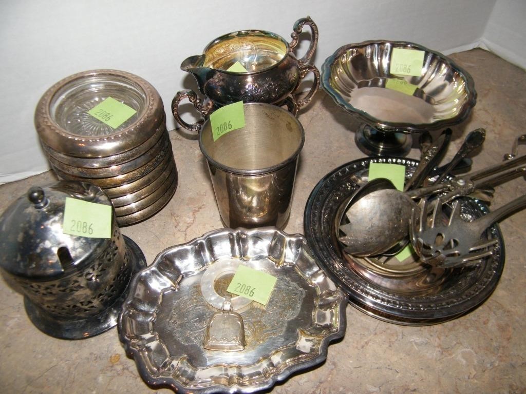 19 PC. SILVER PLATE SMALLS (CREAMER/SUGAR, TRAYS,